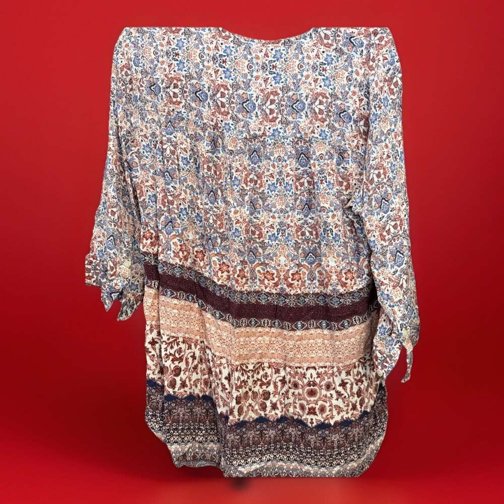 XL Floral 3/4 Button Women's Maroon W/Blue Boho Fairy Whimsical - Picture 3 of 3